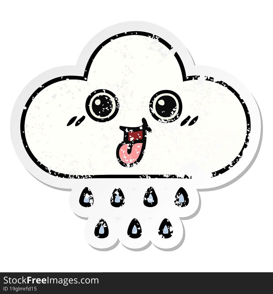 distressed sticker of a cute cartoon rain cloud