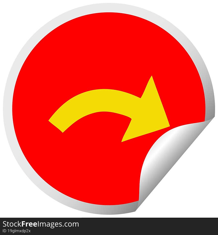 circular peeling sticker cartoon pointing arrow