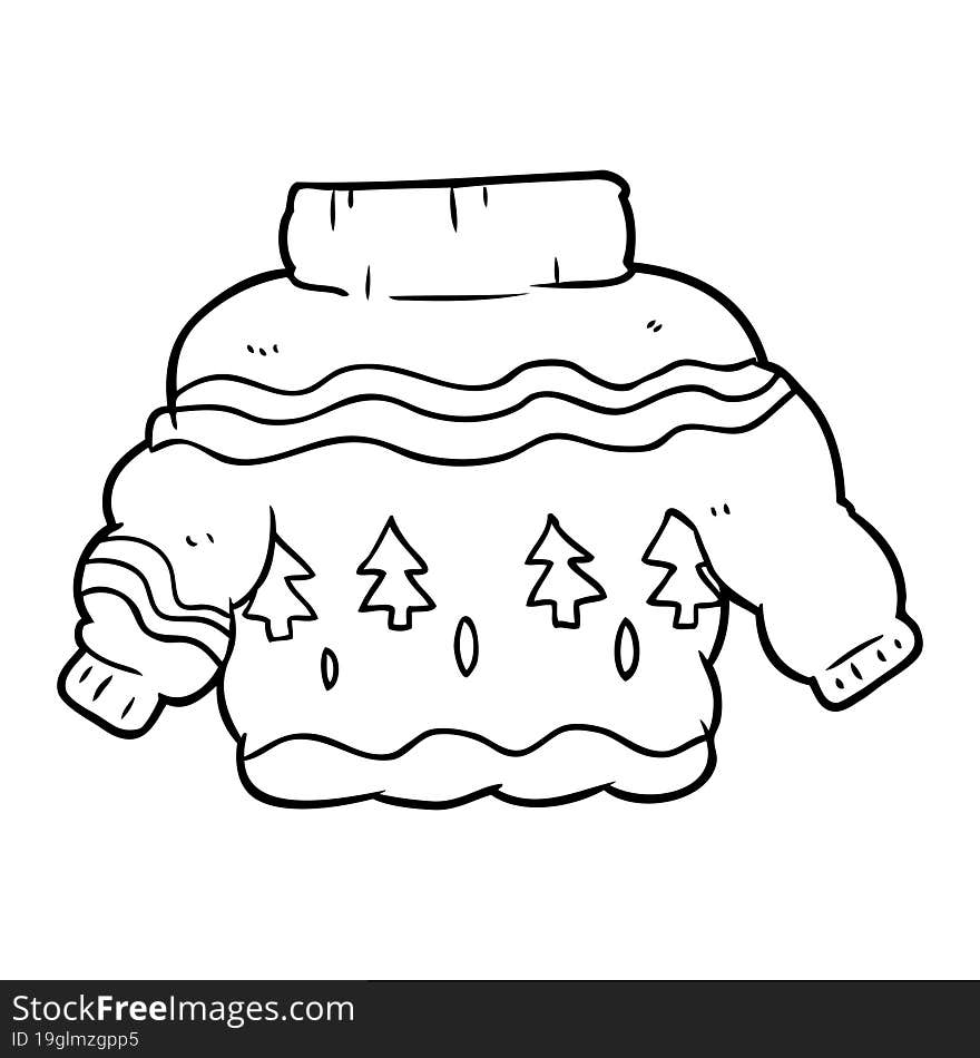 line drawing of a embarrassing christmas jumper. line drawing of a embarrassing christmas jumper