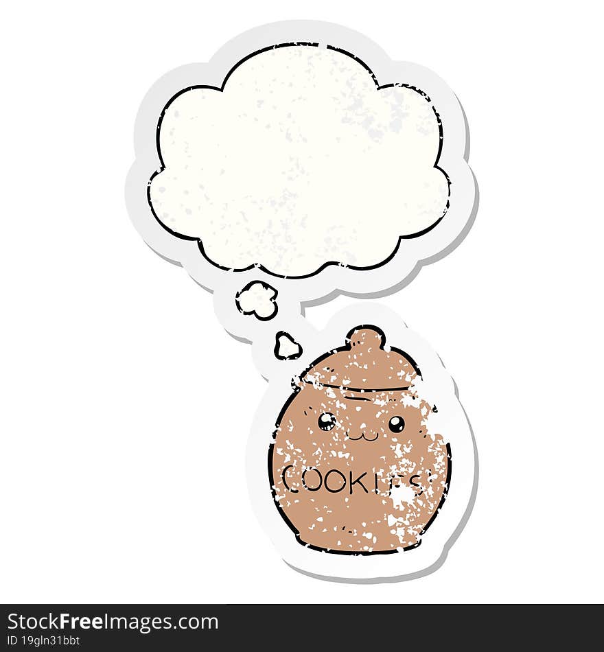 cartoon cookie jar and thought bubble as a distressed worn sticker