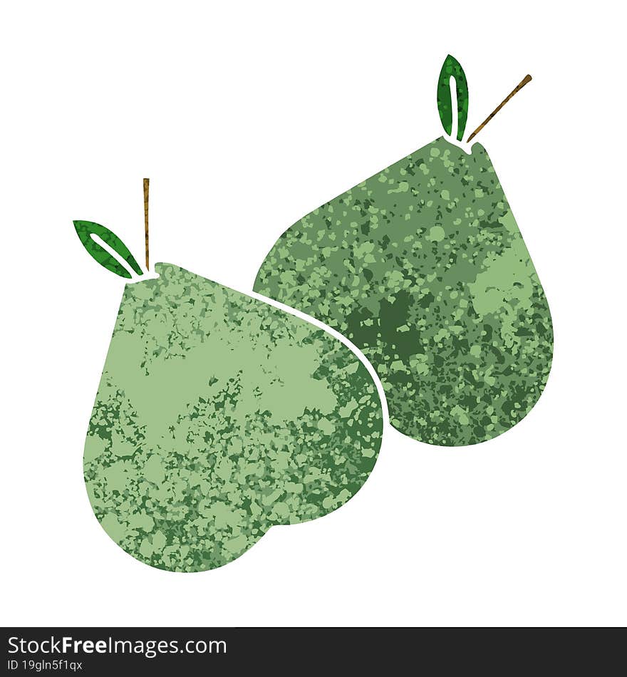 retro illustration style cartoon green pear