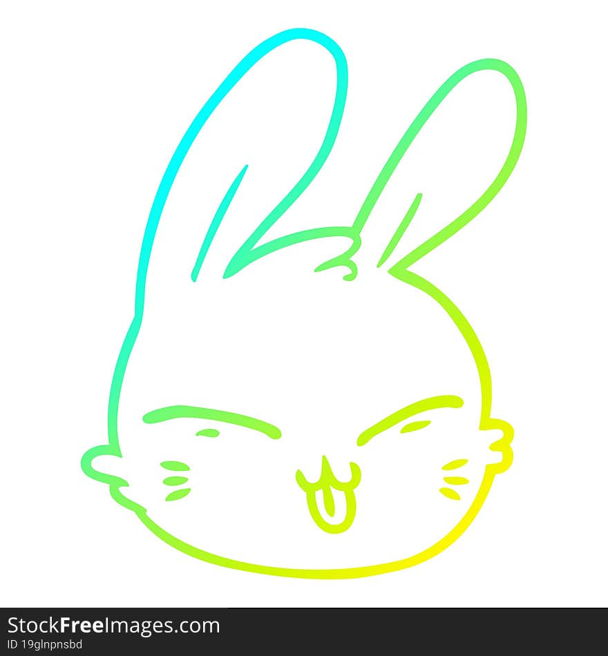 cold gradient line drawing of a cartoon rabbit face