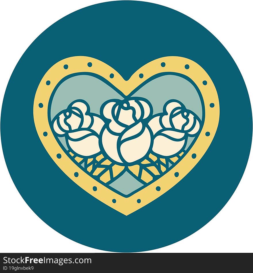 iconic tattoo style image of a heart and flowers. iconic tattoo style image of a heart and flowers