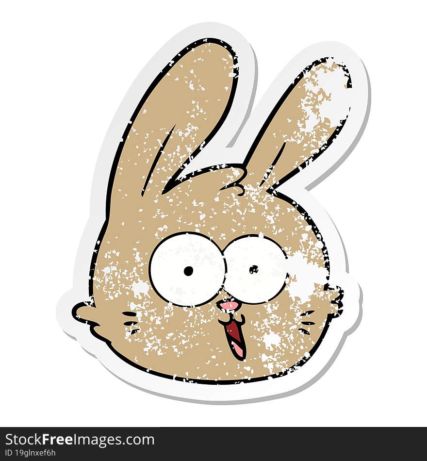 Distressed Sticker Of A Cartoon Rabbit Face