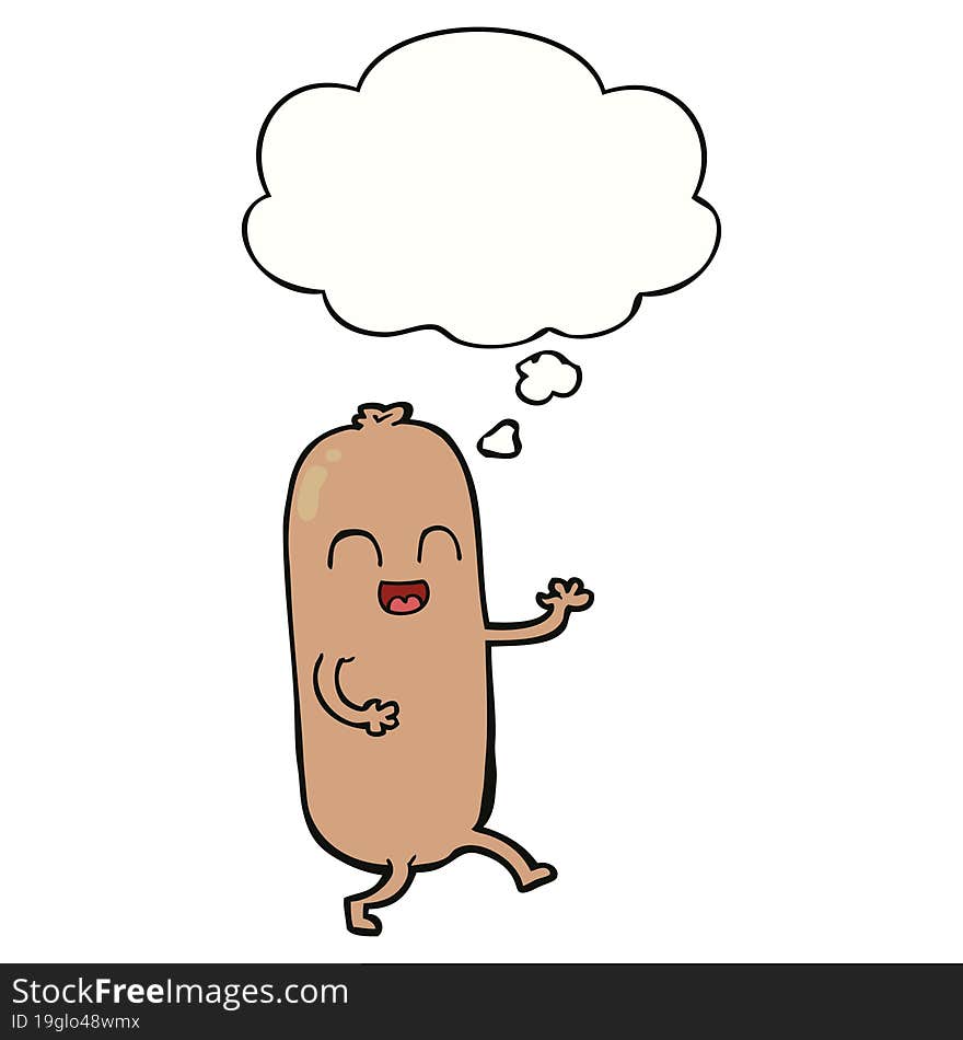 Cartoon Dancing Sausage And Thought Bubble