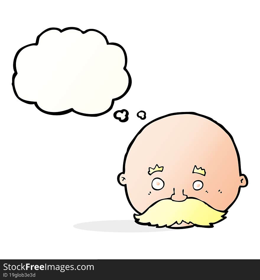 cartoon bald man with mustache with thought bubble