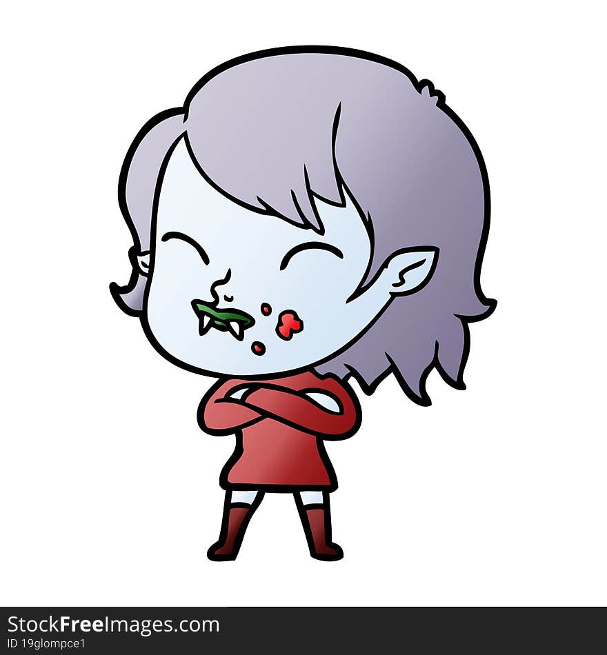 cartoon vampire girl with blood on cheek. cartoon vampire girl with blood on cheek