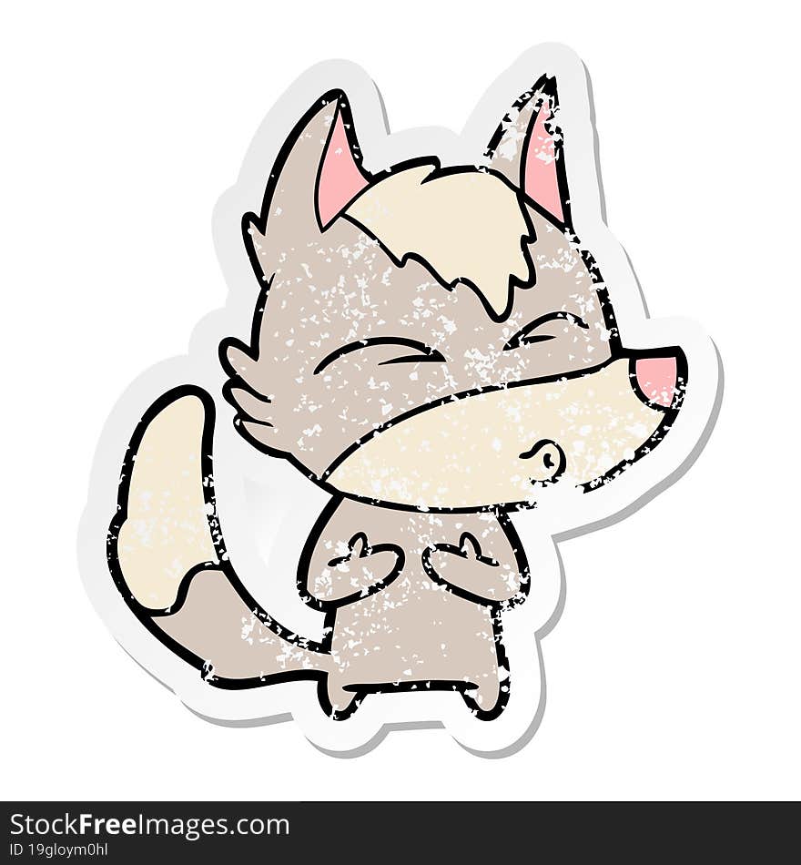 Distressed Sticker Of A Cartoon Wolf Whistling