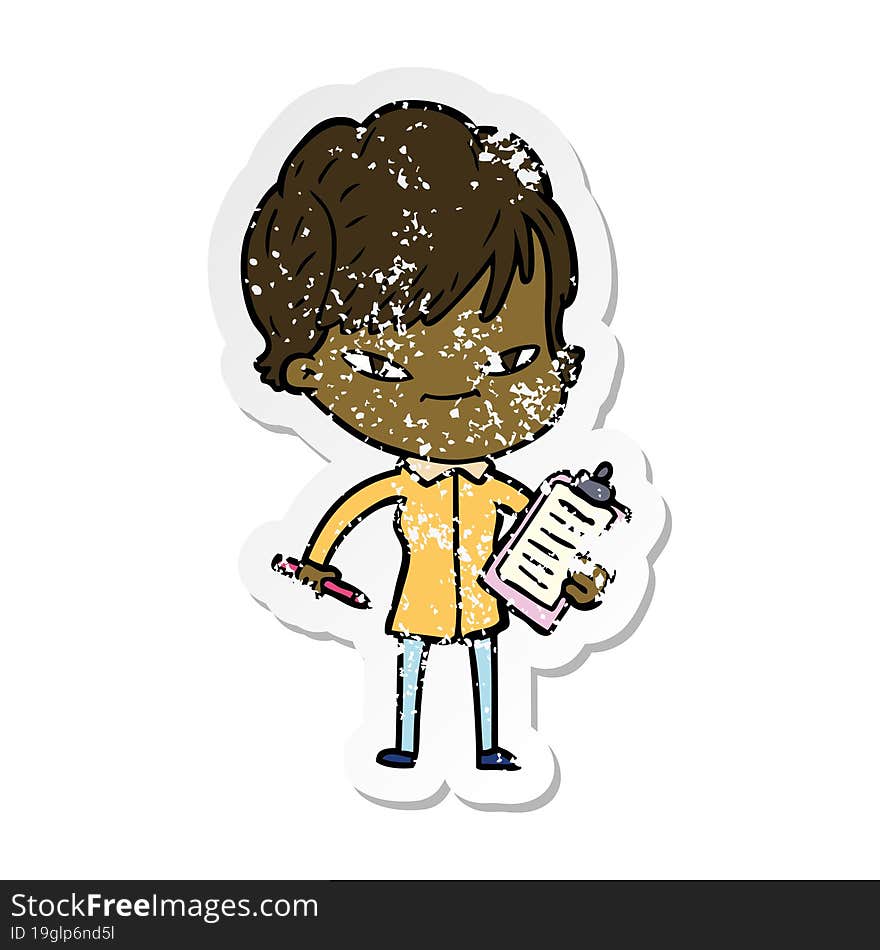 distressed sticker of a cartoon happy woman