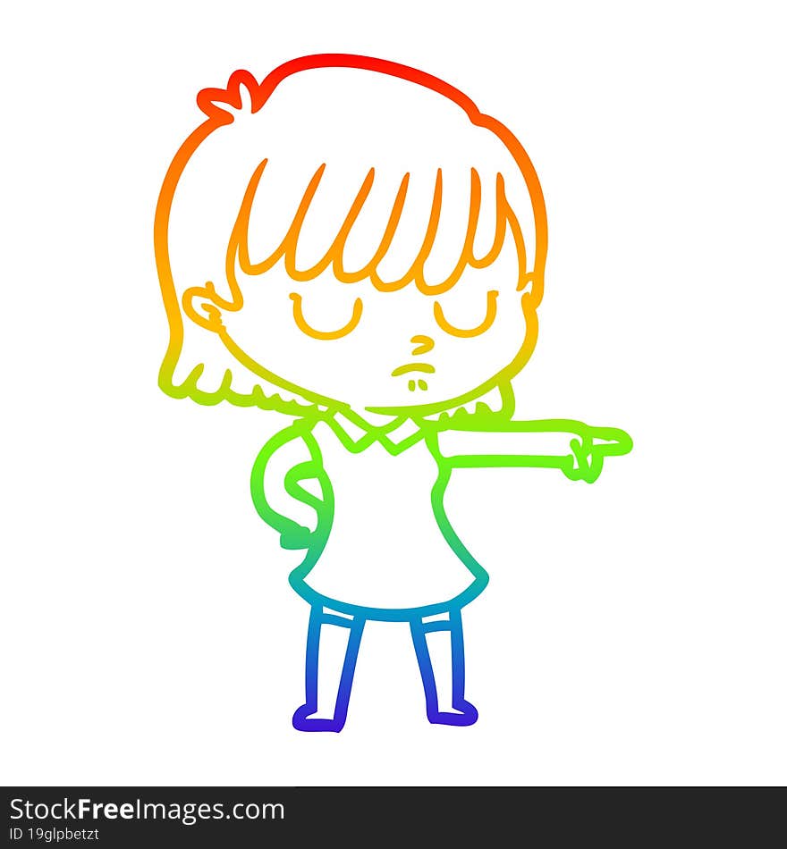 rainbow gradient line drawing of a cartoon woman