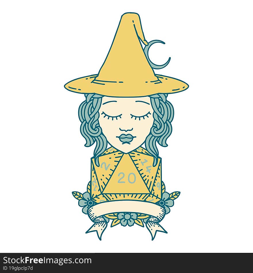 Human Witch With Natural Twenty Dice Roll Illustration