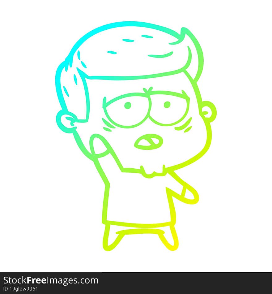 cold gradient line drawing of a cartoon tired man