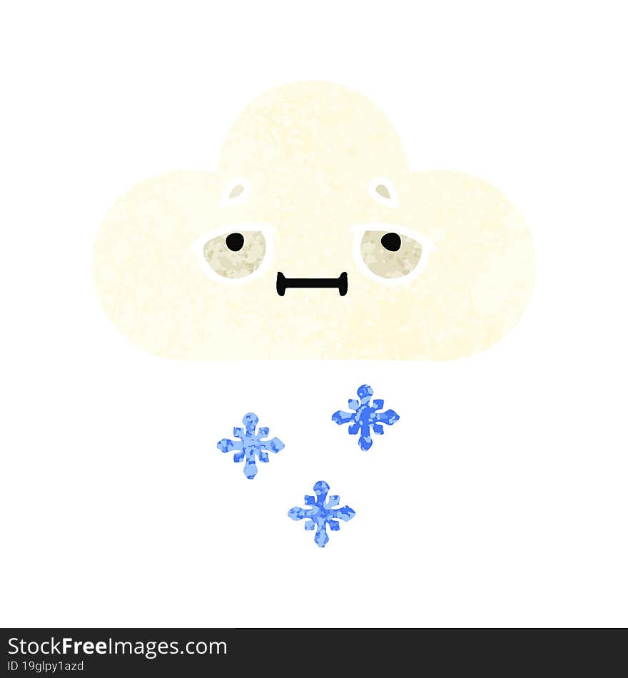 retro illustration style cartoon of a snow cloud