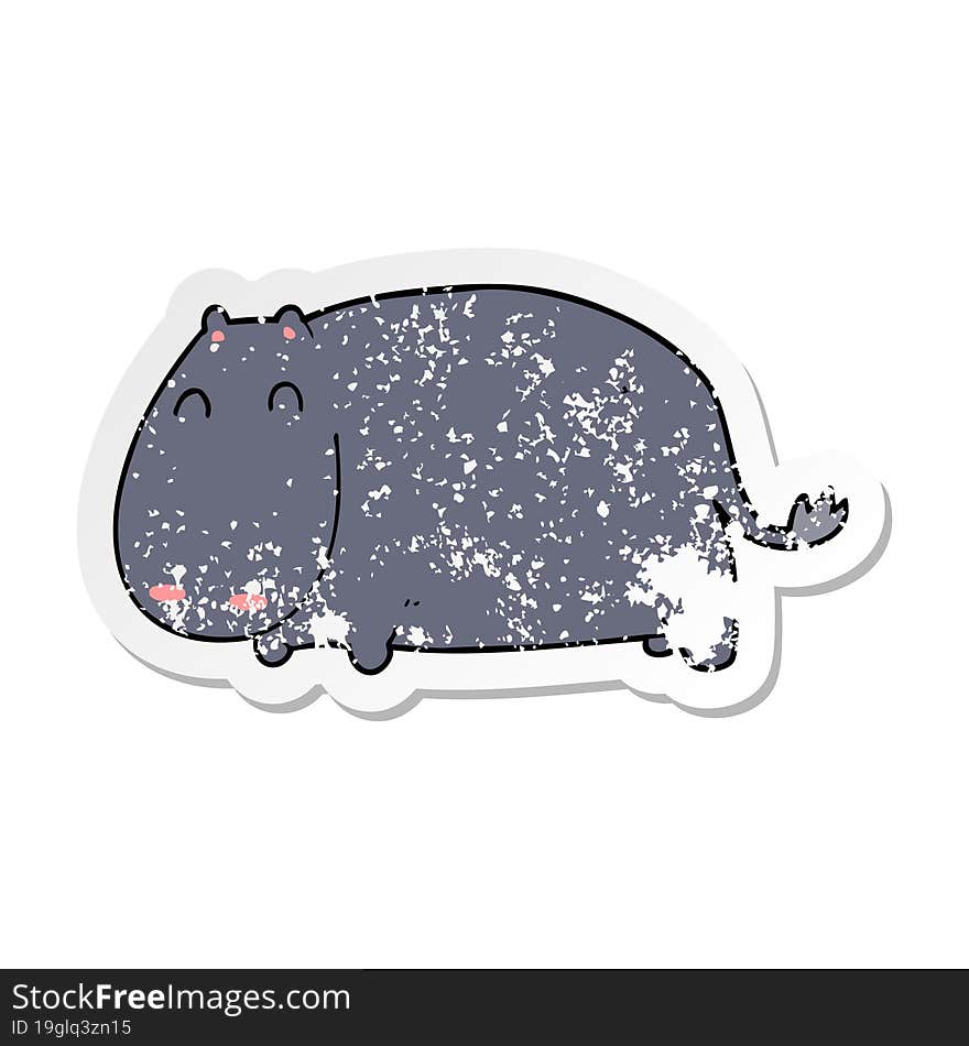 distressed sticker of a cartoon hippo