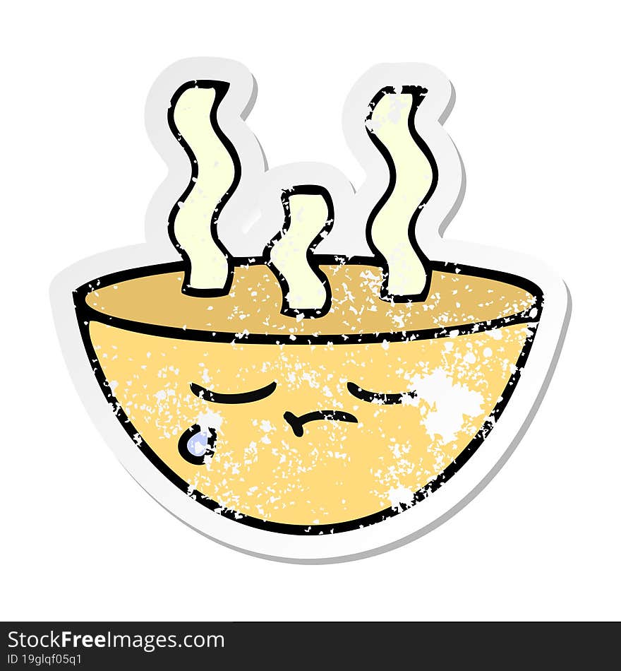 Distressed Sticker Of A Cute Cartoon Bowl Of Hot Soup