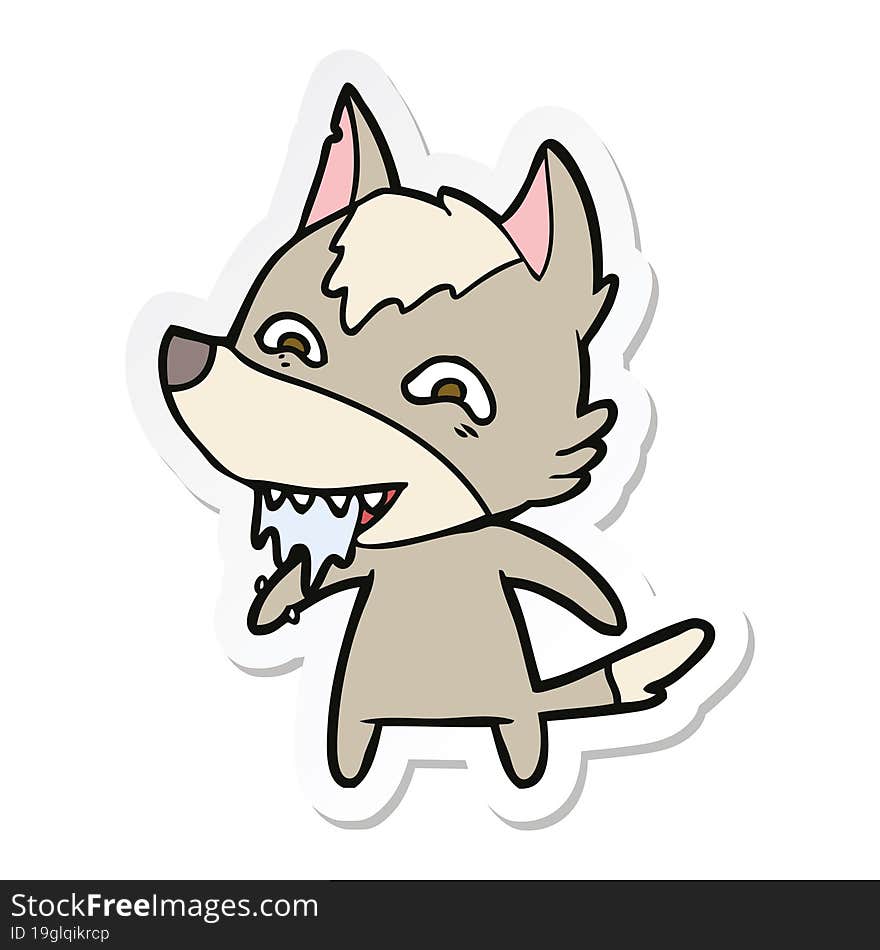 sticker of a cartoon hungry wolf