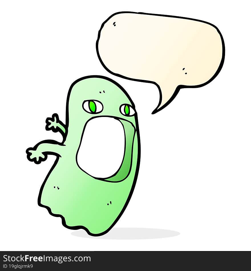 funny cartoon ghost with speech bubble