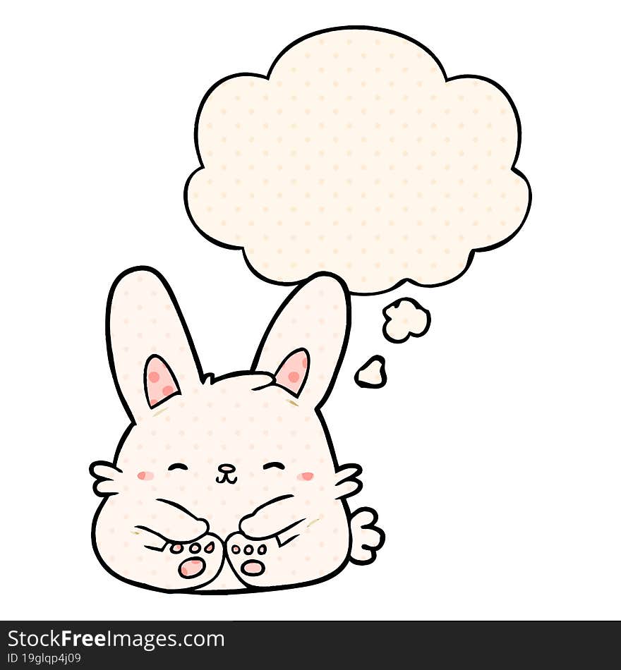 cartoon rabbit with thought bubble in comic book style