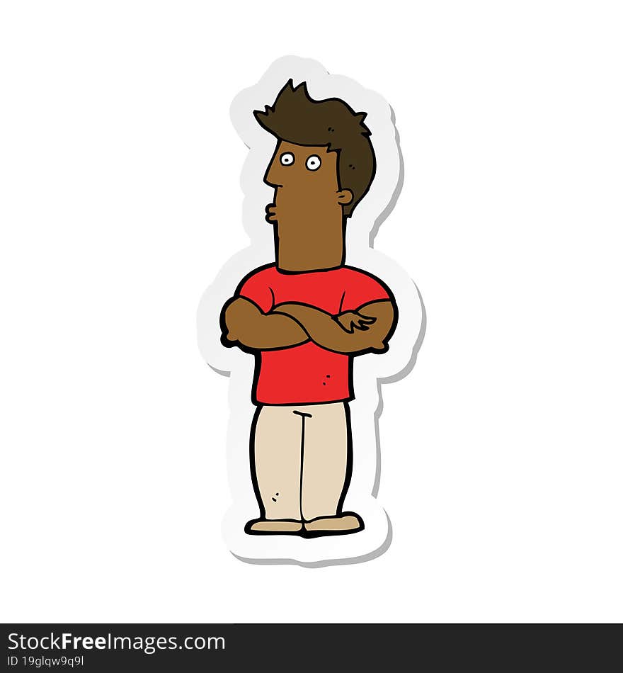 Sticker Of A Cartoon Man With Folded Arms