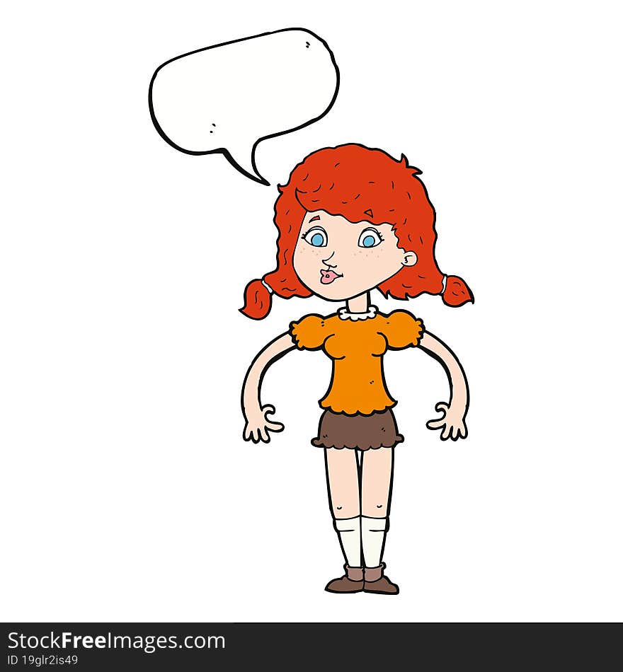 Cartoon Pretty Girl With Speech Bubble