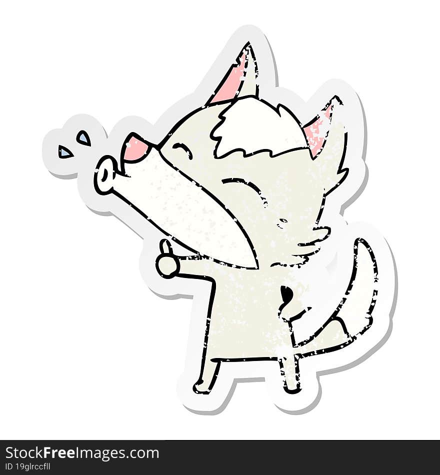 Distressed Sticker Of A Howling Wolf Cartoon