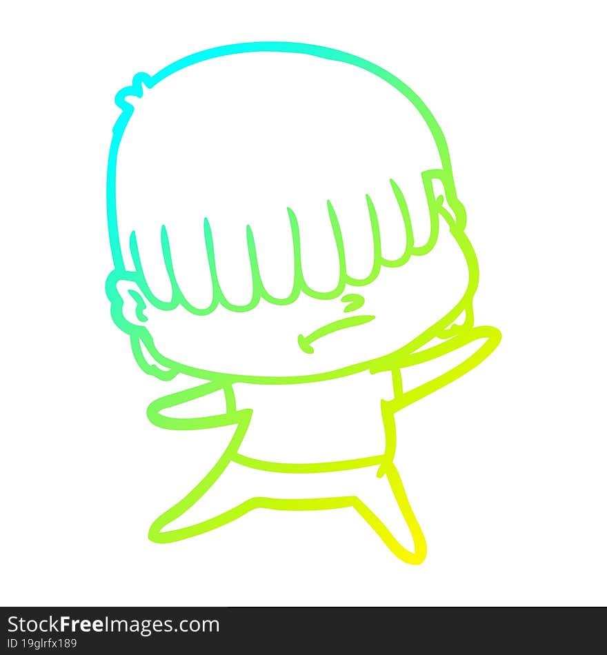 cold gradient line drawing of a cartoon boy with untidy hair