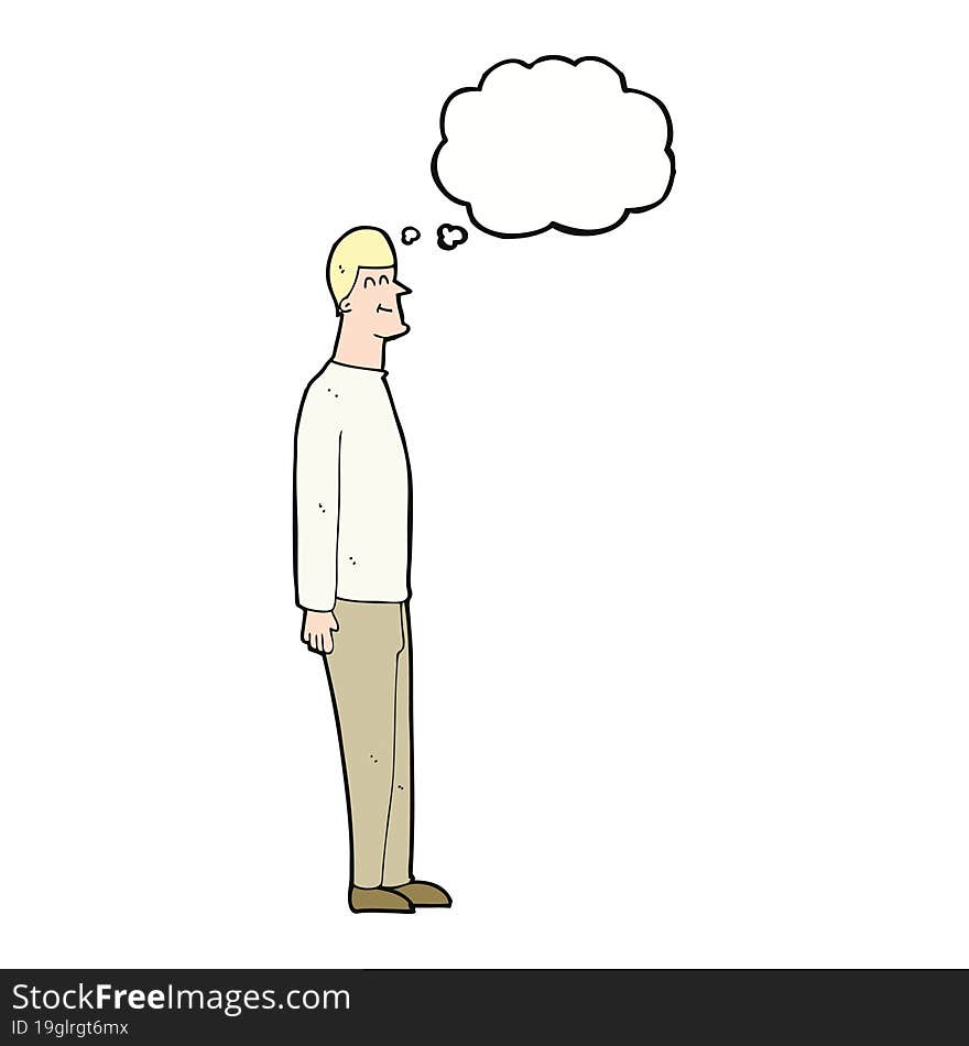 cartoon tall man with thought bubble