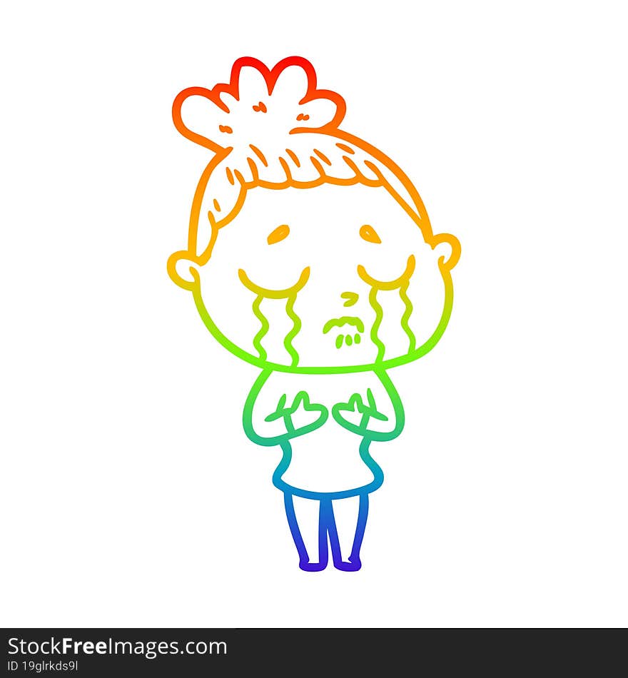 rainbow gradient line drawing of a cartoon crying woman