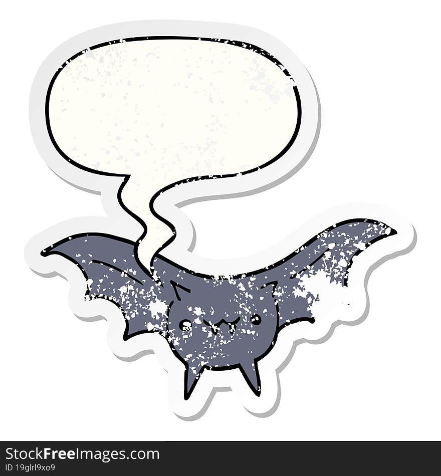 cartoon bat and speech bubble distressed sticker