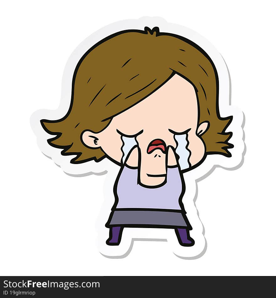 sticker of a cartoon girl crying