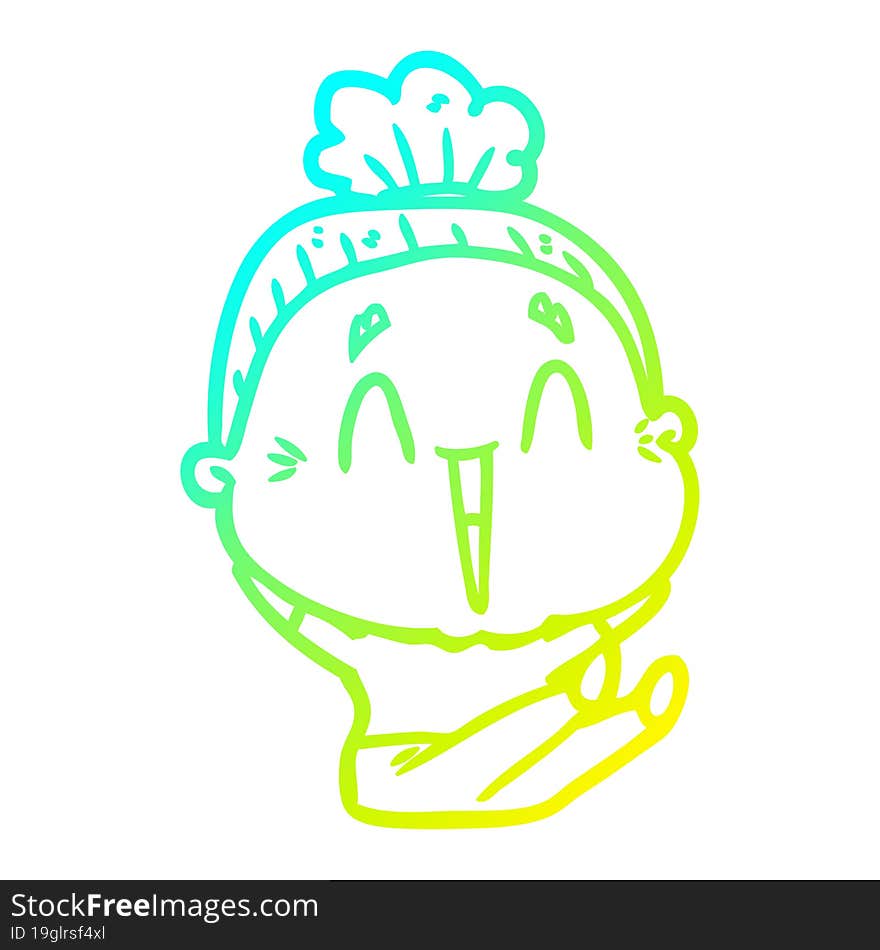 Cold Gradient Line Drawing Cartoon Happy Old Lady