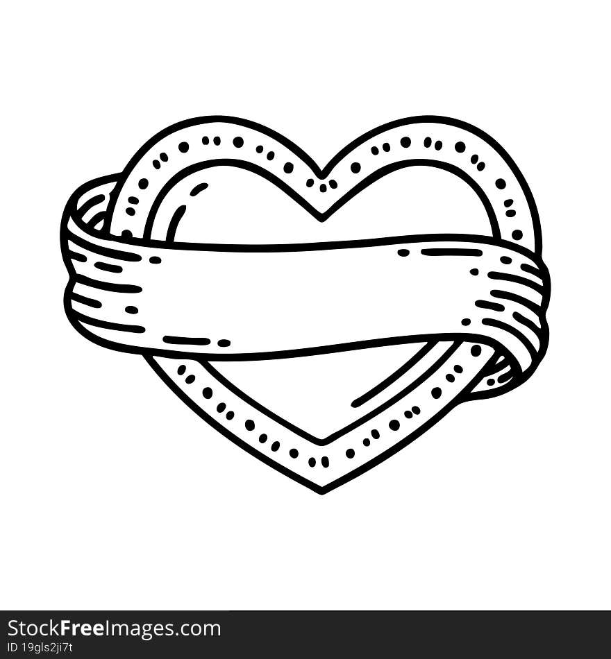 tattoo in black line style of a heart and banner. tattoo in black line style of a heart and banner