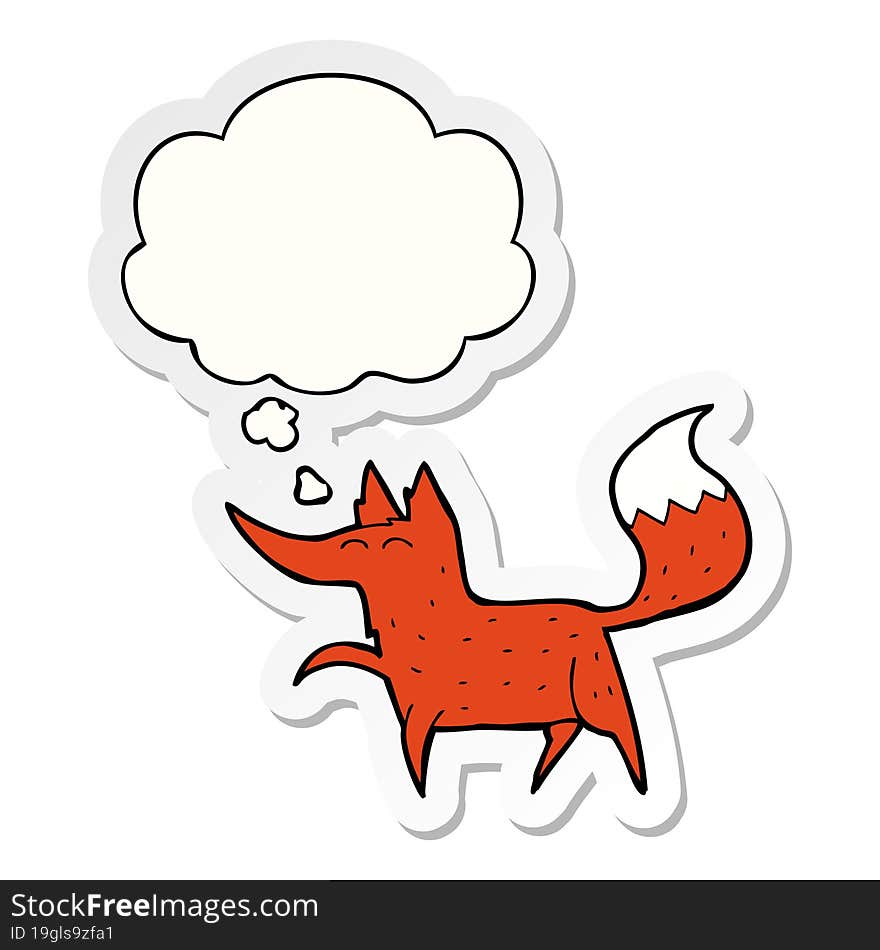 cartoon fox and thought bubble as a printed sticker