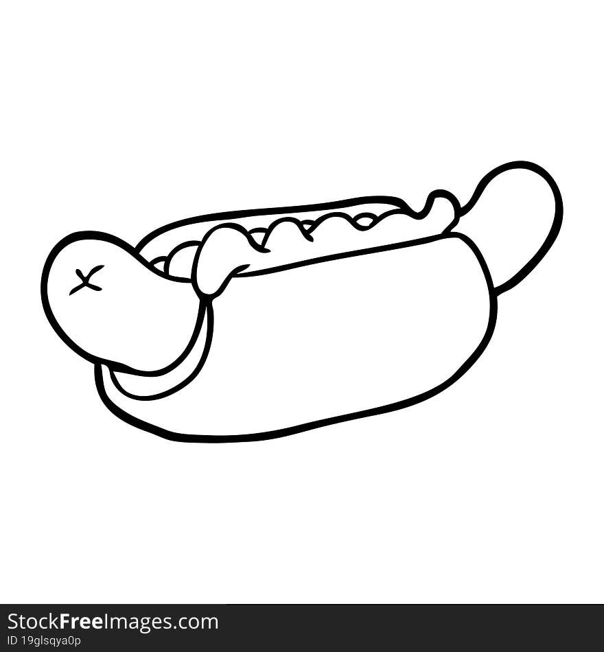 line drawing of a fresh tasty hot dog. line drawing of a fresh tasty hot dog