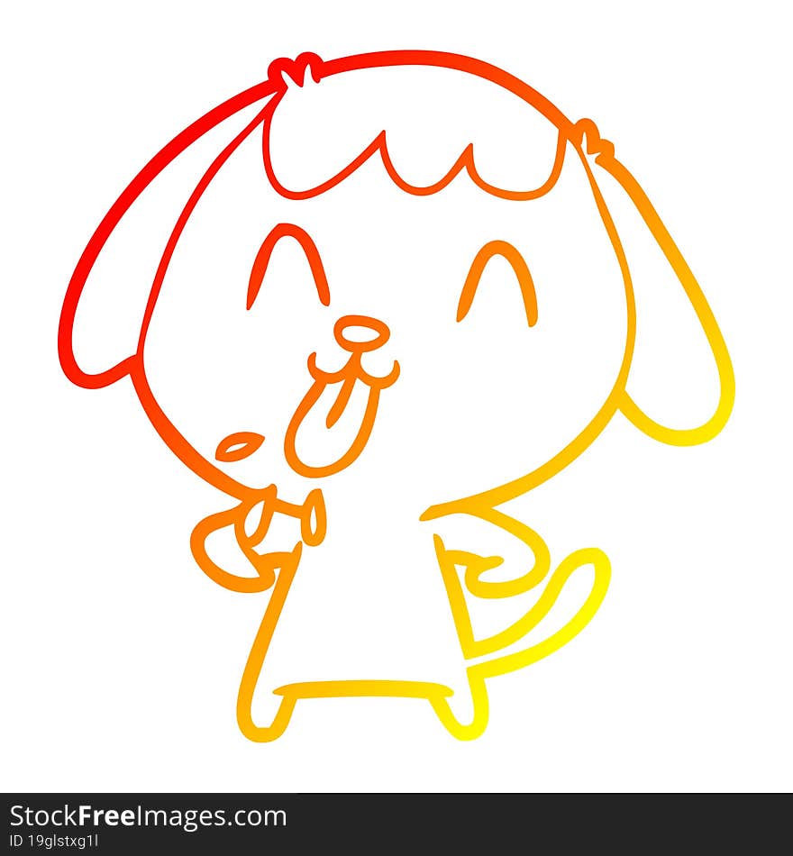 warm gradient line drawing of a cute cartoon dog