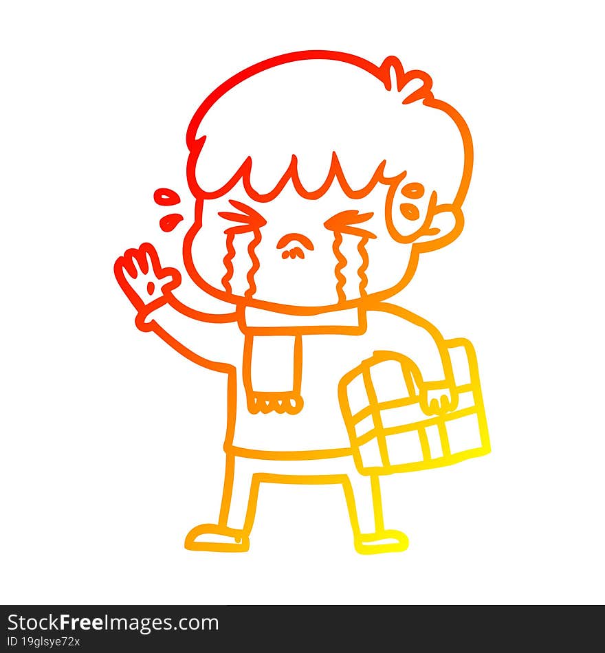 warm gradient line drawing crying boy cartoon