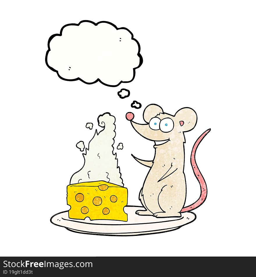 thought bubble textured cartoon mouse with cheese