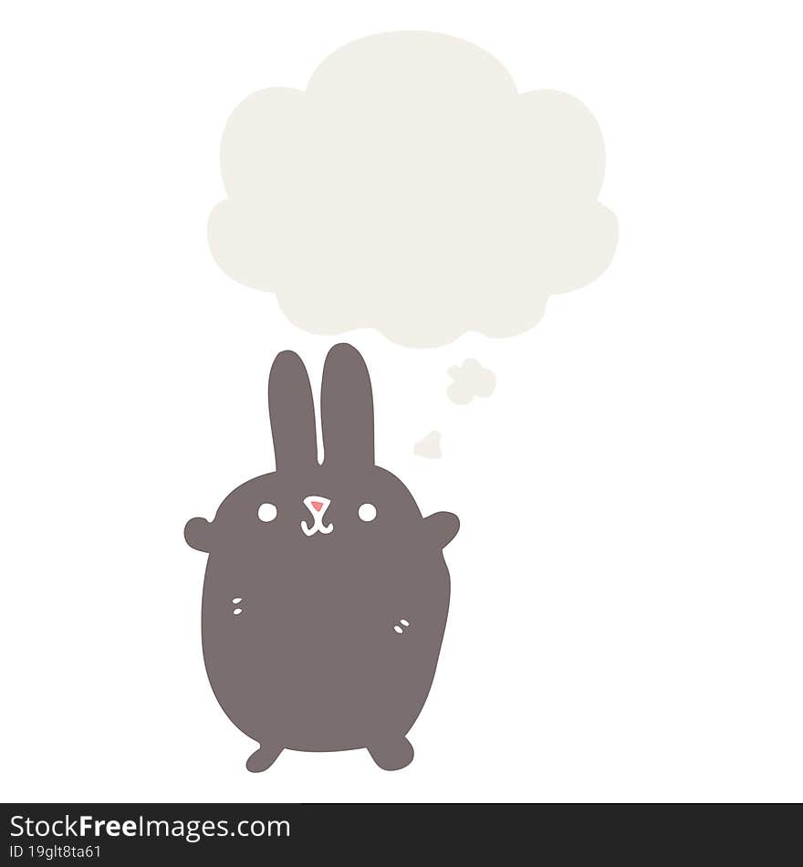 cartoon rabbit with thought bubble in retro style