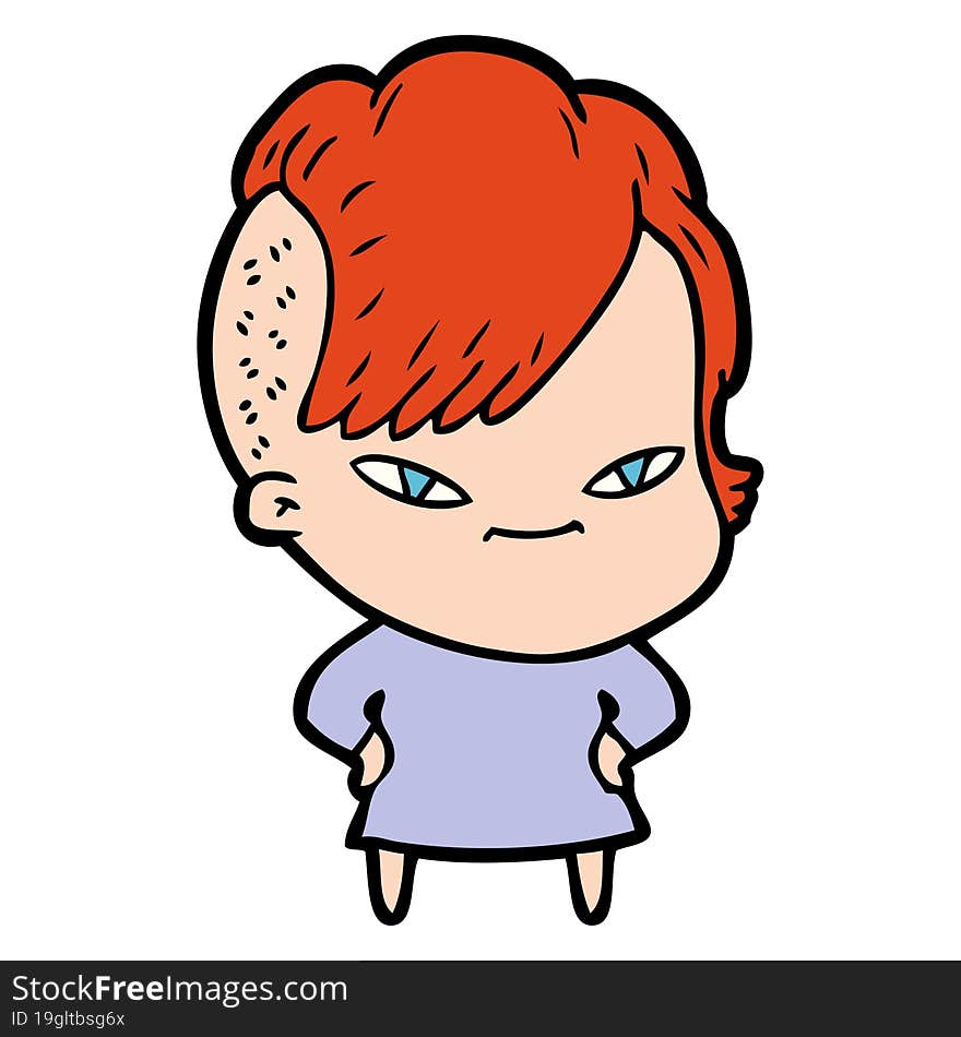 cute cartoon girl with hipster haircut. cute cartoon girl with hipster haircut