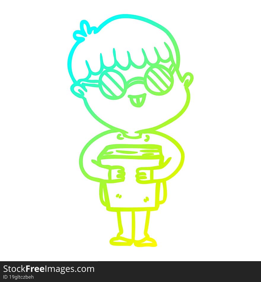 cold gradient line drawing of a cartoon boy wearing spectacles