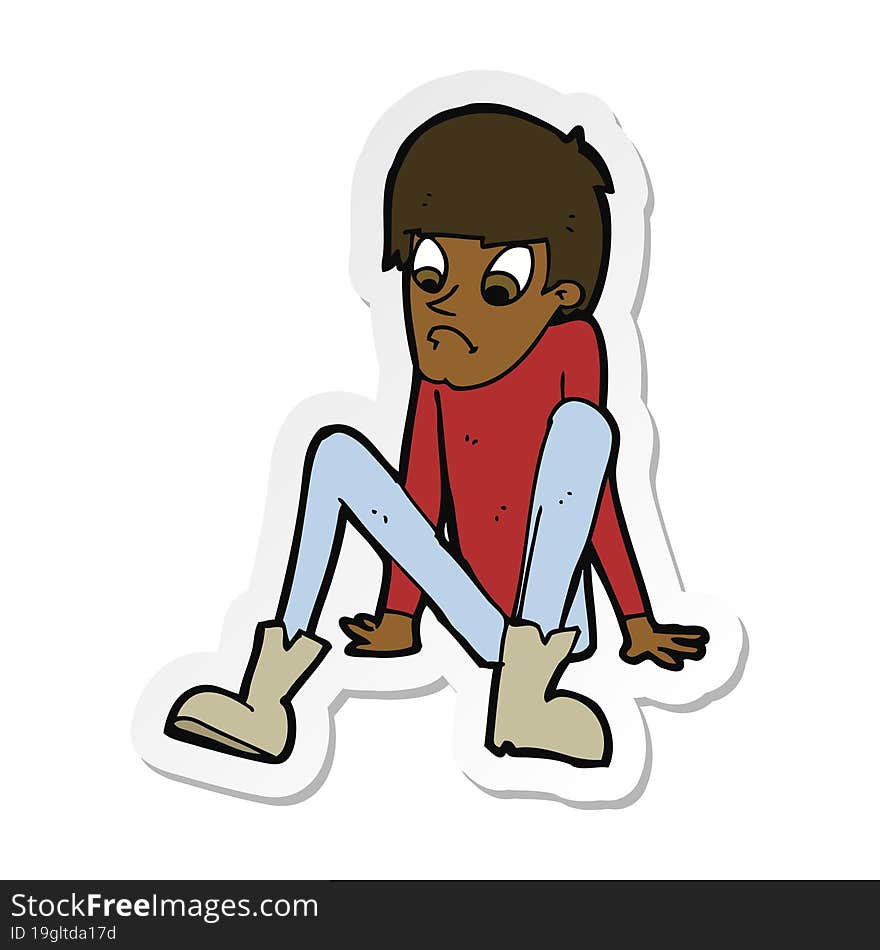 sticker of a cartoon boy sitting on floor