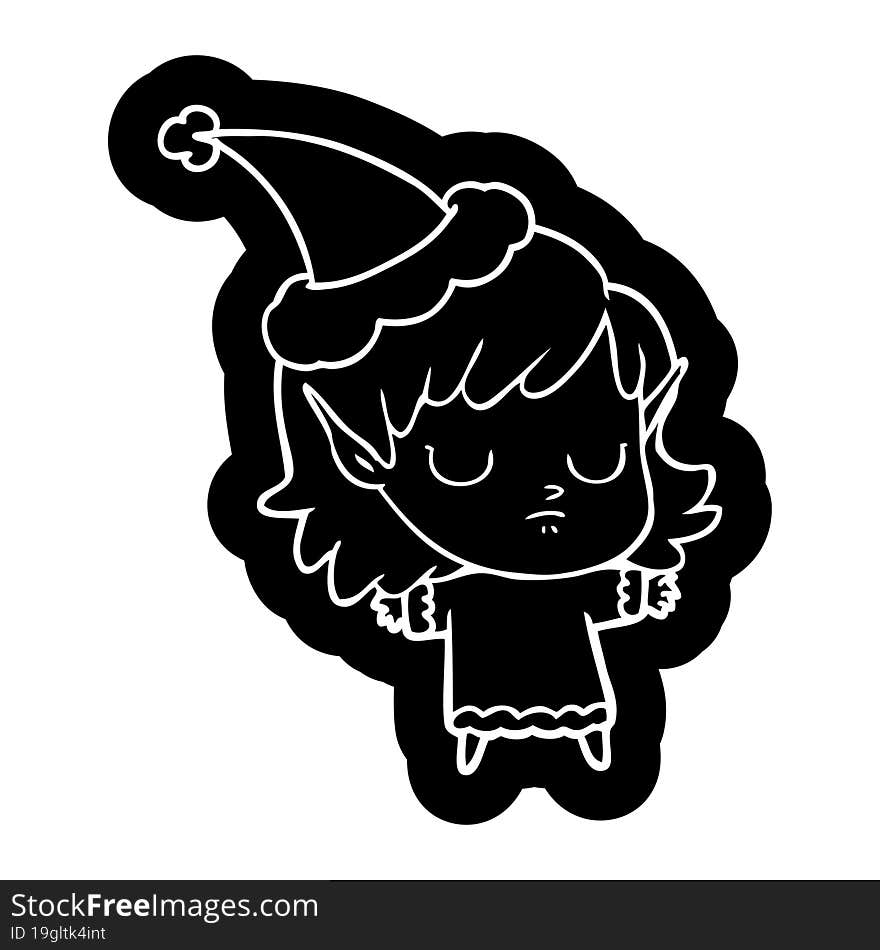 quirky cartoon icon of a elf girl wearing santa hat