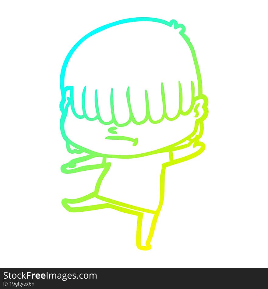 cold gradient line drawing cartoon boy with untidy hair