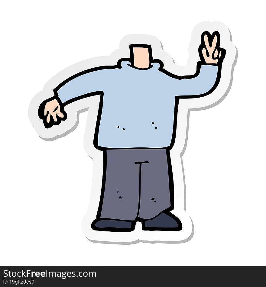 sticker of a cartoon body giving peace sign