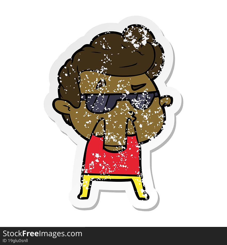 distressed sticker of a cartoon cool guy