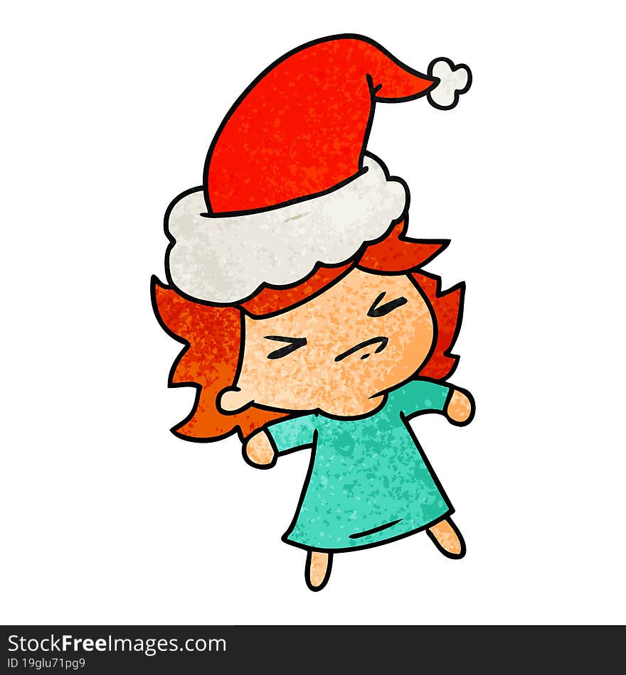 christmas textured cartoon of kawaii girl