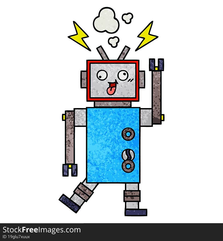 retro grunge texture cartoon crazy broken robot