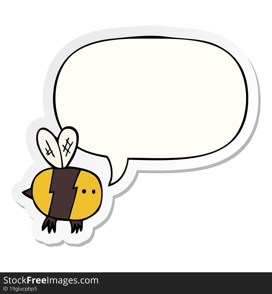 cartoon bee with speech bubble sticker. cartoon bee with speech bubble sticker