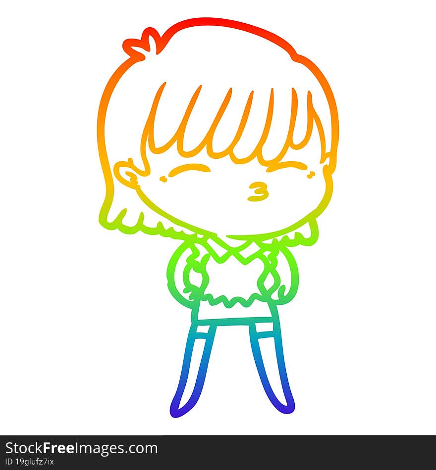 rainbow gradient line drawing of a cartoon woman