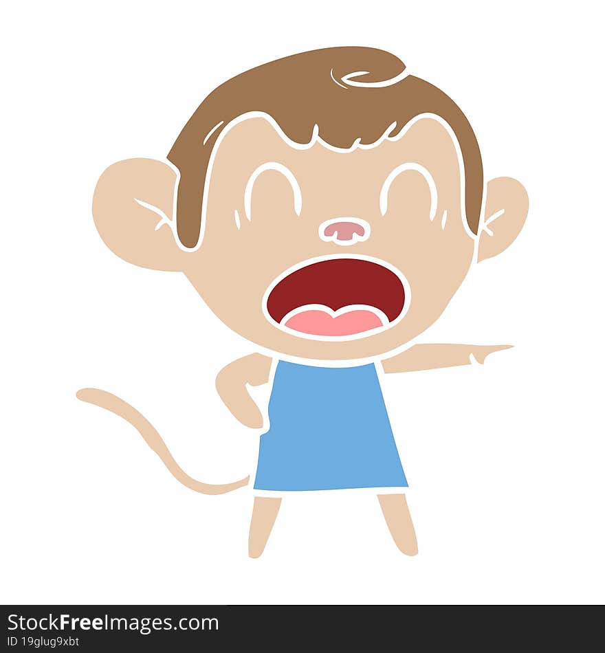 shouting flat color style cartoon monkey pointing